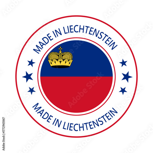 Liechtenstein Made in Stamp in circle with flag Vector template on white background