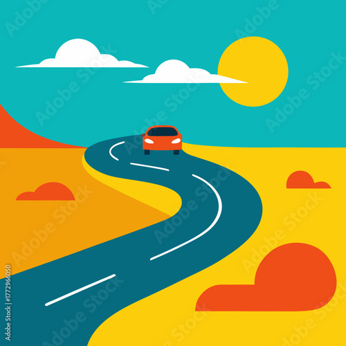 Scenic road trip vector illustration sunny day journey drive scenic route travel landscape