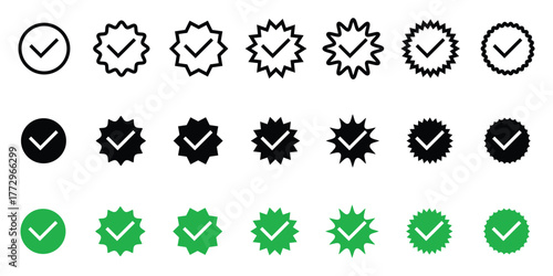 Checkmark icon set. approval and success, authenticating quality and validation symbol. vector illustration.