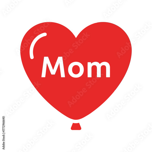 Red heart balloon with "mom" text, symbol of love and appreciation for motherhood Vector, illustration