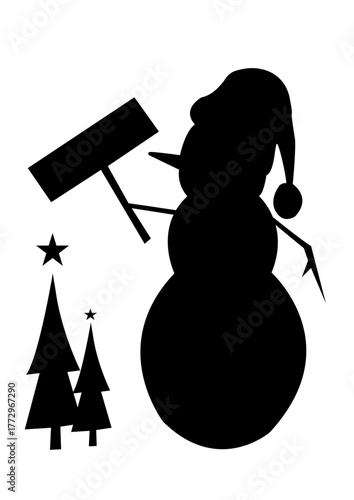 snowman with christmas tree