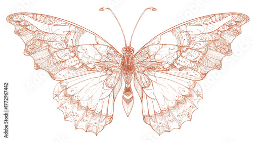 Beautiful Butterfly Drawing With Inspirational Words Grow - Vector Illustration