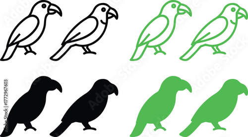 Cute collection of different cartoon bird vector illustration set design icons with owl, sparrow, and wildlife animals drawing in spring