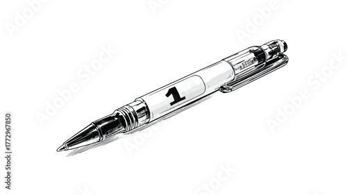 Pen and Number 1 Drawing Vector Illustration Professional Design