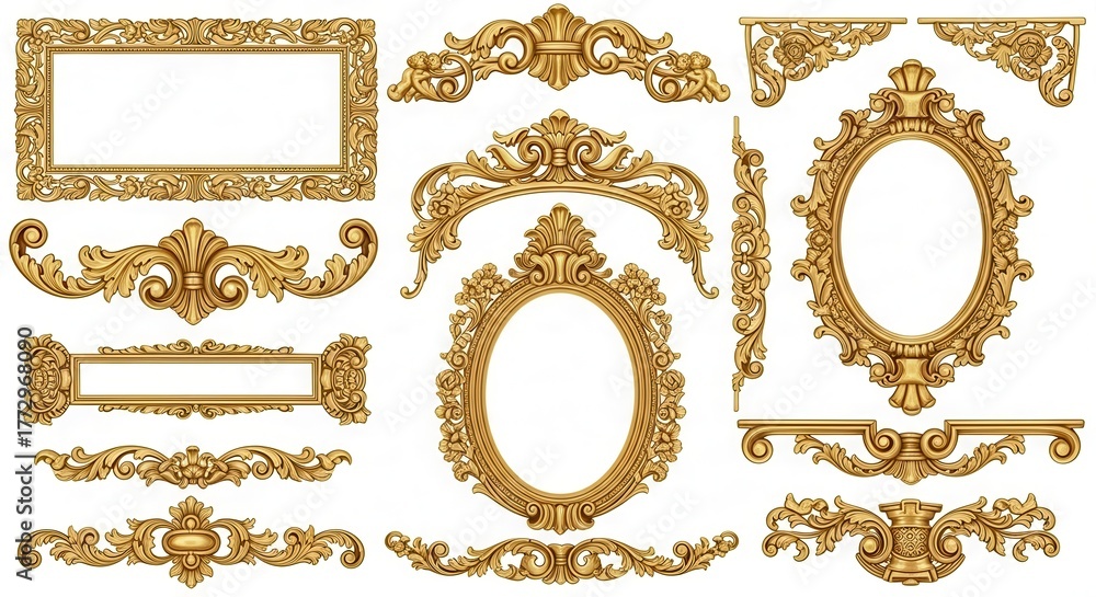 Obraz premium Luxury Golden Frame Collection – Ornamental Borders Isolated on White for Elegant Design