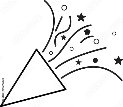 Confetti party popper explosion with stars fireworks and confetti line art celebration and congratulation vector illustration
