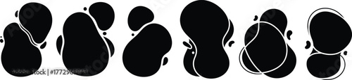 Black abstract blobs collection, organic shapes with unique outlines, design element