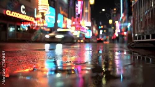 Glistening streets after rain a symphony of city lights reflecting on a wet road at night in Times