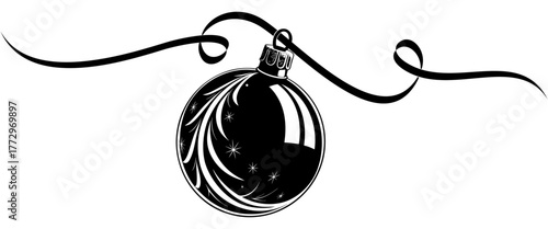 Vector illustration of silhouette christmas ball with ribbon
