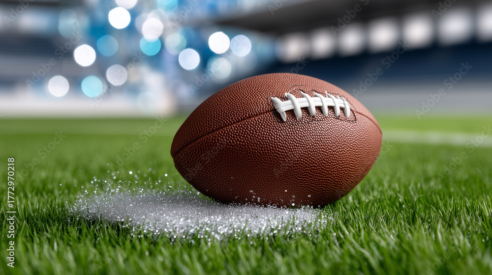 Obraz premium American Football Ball on Green Grass Field