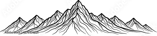 Hand-drawn Vector Illustration of Abstract Mountain Peaks, Sketchy Landscape Elements