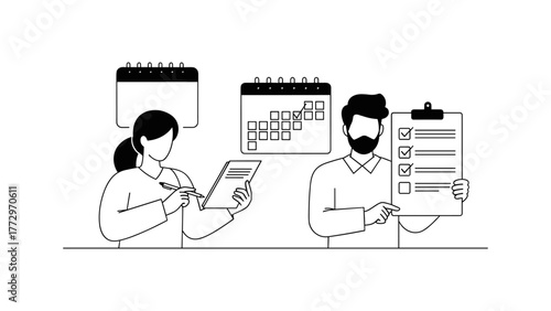Business people planning schedule and checking tasks