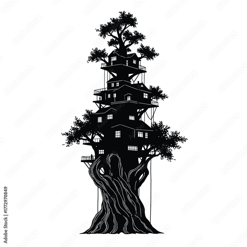 Fototapeta premium Treehouse, a whimsical and detailed design