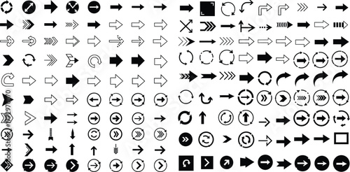 Diverse collection of black arrows in various styles, including circular and directional shapes