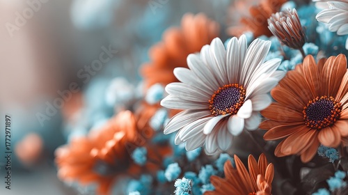 Vibrant gerbera daisies and delicate baby's breath in soft light
