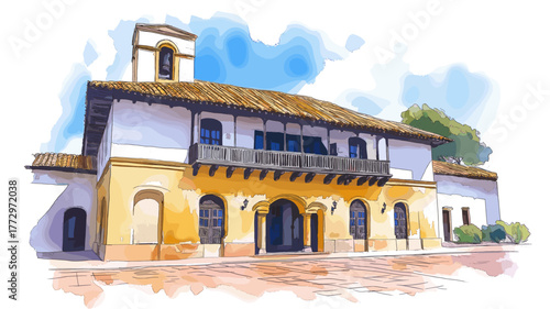 Bogota Gold Museum. Bogota Gold Museum hand drawn watercolor illustration
