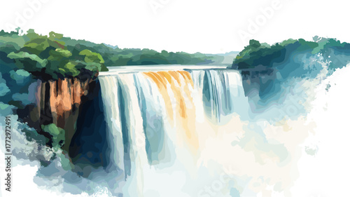 Kaieteur Falls. Kaieteur Falls hand drawn watercolor illustration