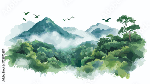 Mindo Cloud Forest. Mindo Cloud Forest hand drawn watercolor illustration