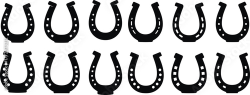 Silhouette horseshoes set, luck and western symbol illustration, arranged in two rows