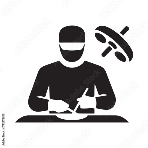 Surgeon performing operation under surgical light icon
