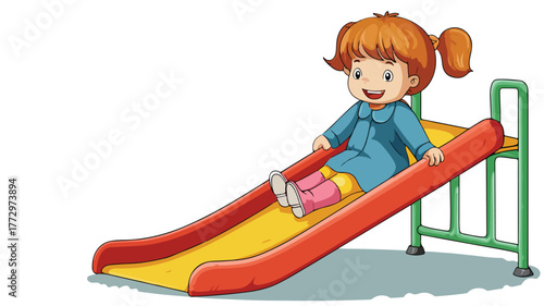 Joyful Little Girl Enjoying Playground Slide Vector Illustration