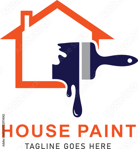 house paint brush home renovation logo, residential painting service, construction vector