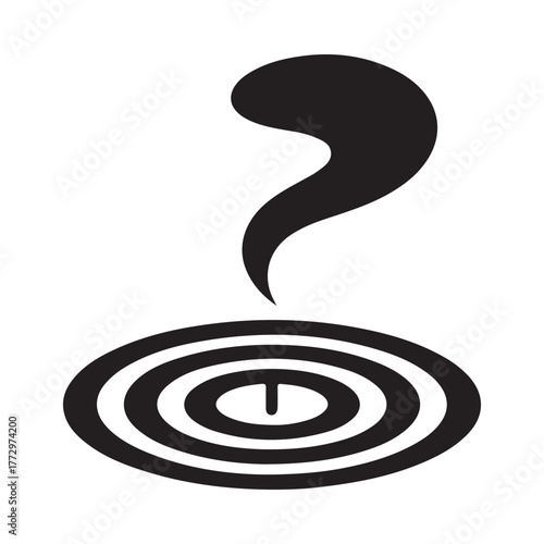 Mysterious eye within concentric circles and question mark symbol