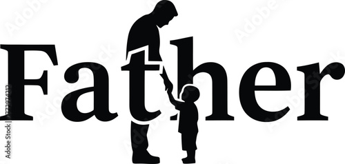 father and child bond silhouette logo, parent son daughter family care vector