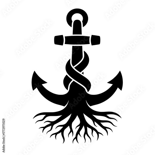 Deep-Rooted Stability Vector Icon of Anchor with Roots
