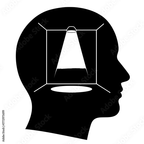 Focused Mind Vector Silhouette with Spotlight on Thought
