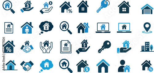 Collection of Real Estate and Property Icons Representing Home Ownership and Investment Opportunitie