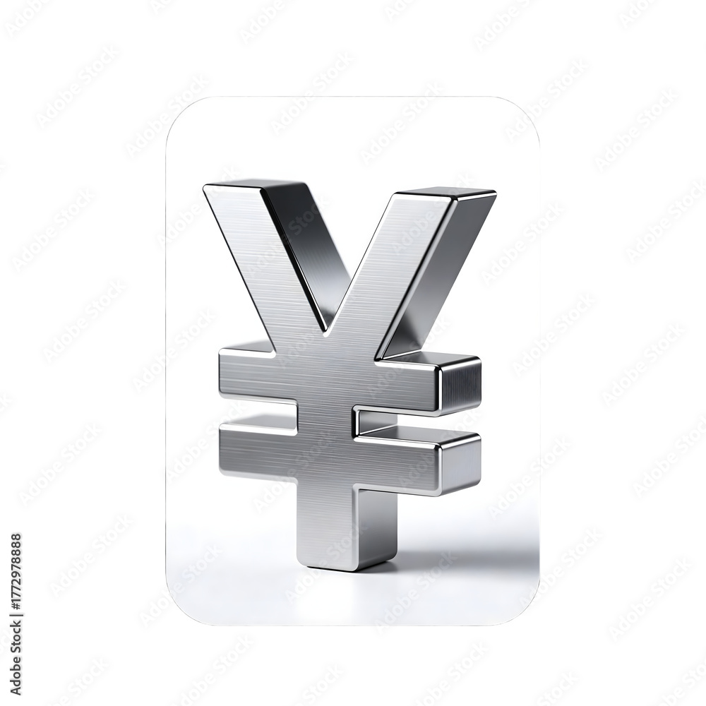 Obraz premium 3D metallic Chinese Yuan (¥) currency symbol against white background, finance and economics concept