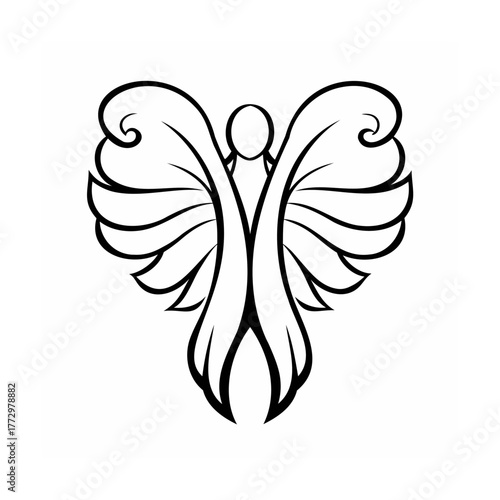 Elegant Angel Wing Outline Symbol Vector Graphic Illustration Design Element