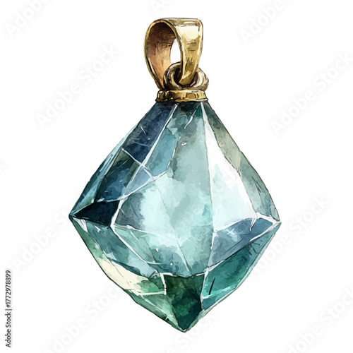 watercolor of Aquamarine Pendant, vector, isolated on a white background.
