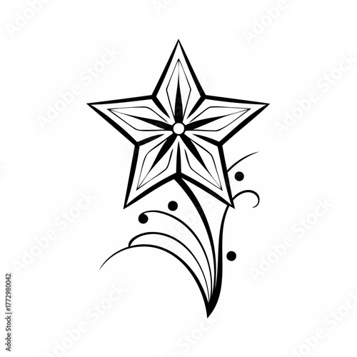 Stylized five pointed star with floral flourish design element vector graphic