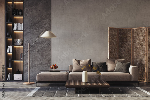 Fototapeta Naklejka Na Ścianę i Meble -  Contemporary interior design of the living room. Interior mockup, 3d render