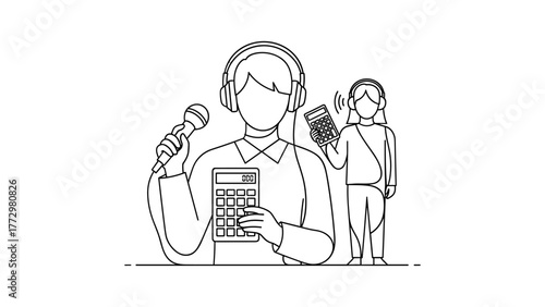 Accountant with calculator and microphone