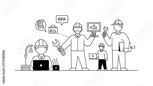 Robotic process automation concept with engineers