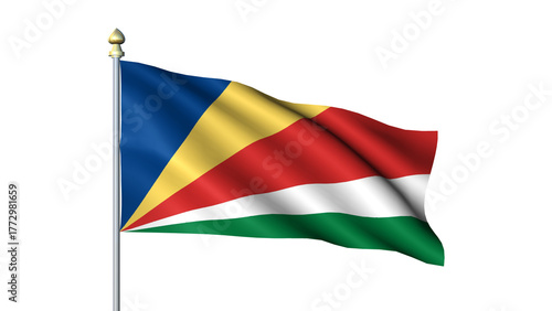 Free Download Seychelles national Waving flag with flagpole on transparent background - GFXLoad