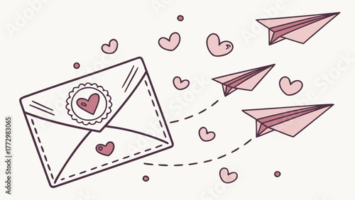 Cute Love Letter Illustration with Envelope and Flying Hearts – Minimal Flat Vector for Valentine’s Day