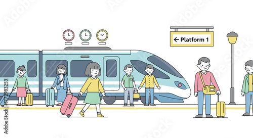 People waiting at train station with luggage 