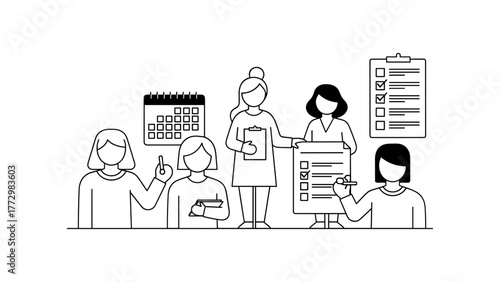 Group of women discussing a checklist