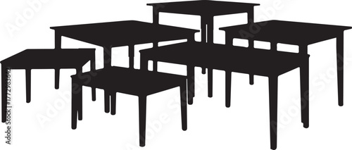 Black silhouettes of various sized tables furniture
