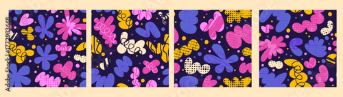 Seamless organic texture pattern with abstract clouds and blob shapes.