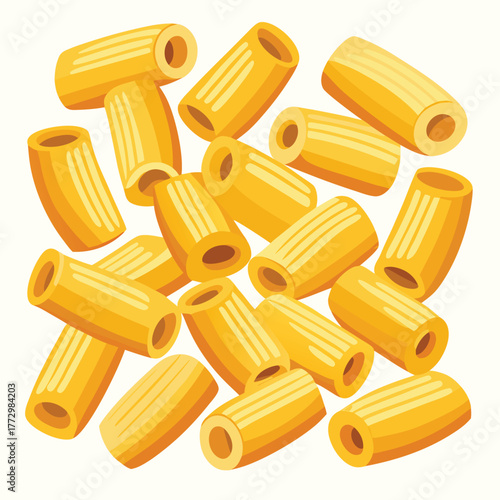 A pile of dry rigatoni pasta tubes