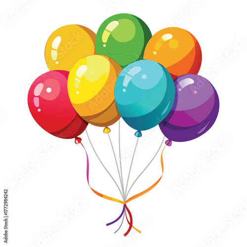 Brightly colored bunch of balloons tied together