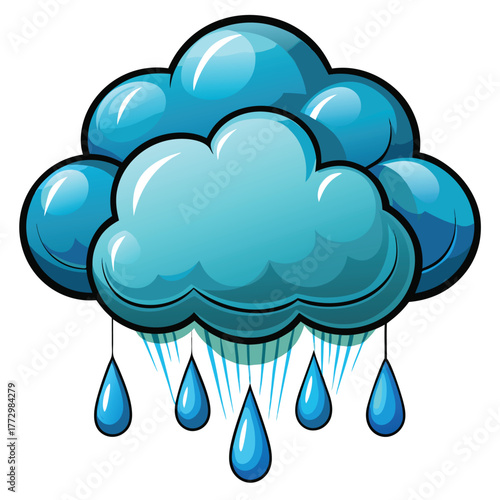 Cartoon rain cloud with falling water droplets
