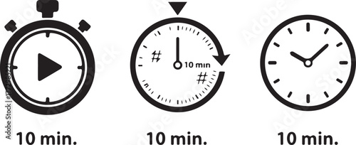 Stopwatch clock timer with play button and minute markers minutes