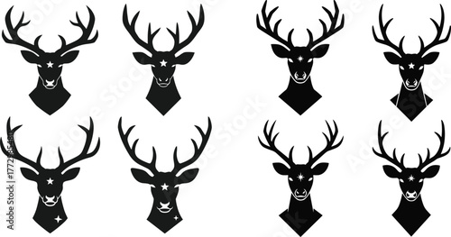 Stag Deer Head Silhouette Logo Mascot Vector Set