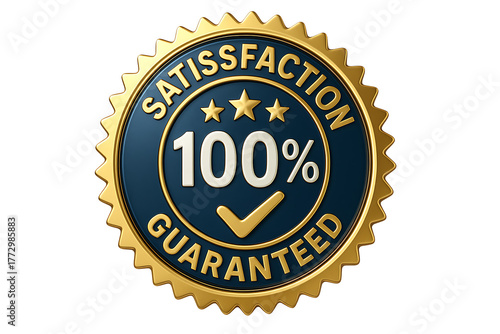 100% Satisfaction Guaranteed Badge with Gold Edge and Check Mark – Quality Seal for Customer Trust and Branding